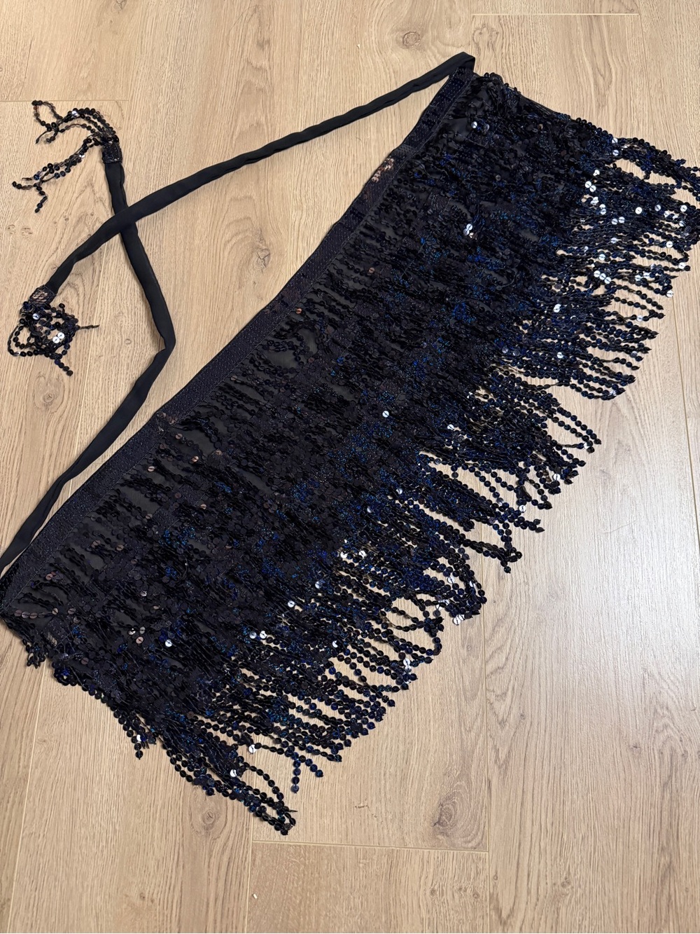 Black Sequin Fringe Belly Dance Hip Scarf